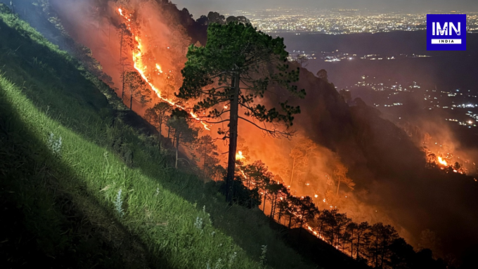 Forest Fire Near Kasauli Air Force Station as IAF helicopters conduct firefighting operations