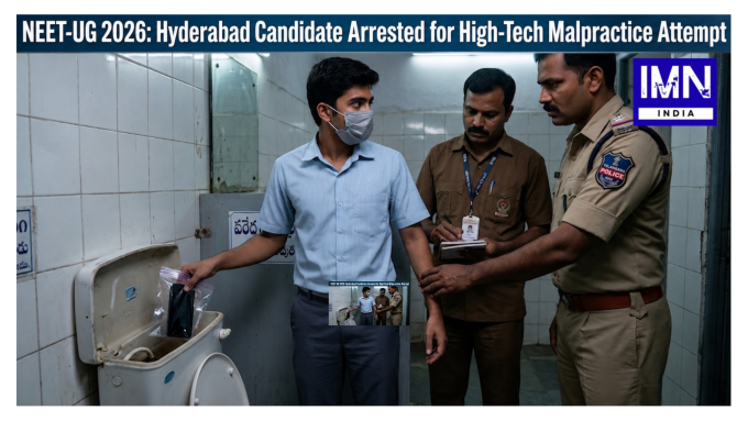 NEET-UG 2026 malpractice attempt intercepted at a secure examination centre in Hyderabad.