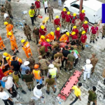 Rescue teams conducting operations at the Taratala Warehouse Collapse site in Kolkata