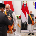 Prime Minister Narendra Modi receives Indonesia’s highest civilian honour, the Bintang Adipurna, during an official ceremony.