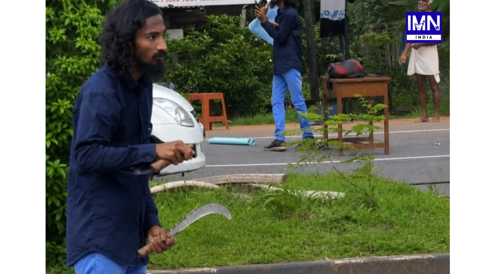 Man blocked national highway near Kota with a table, television and music system on the road