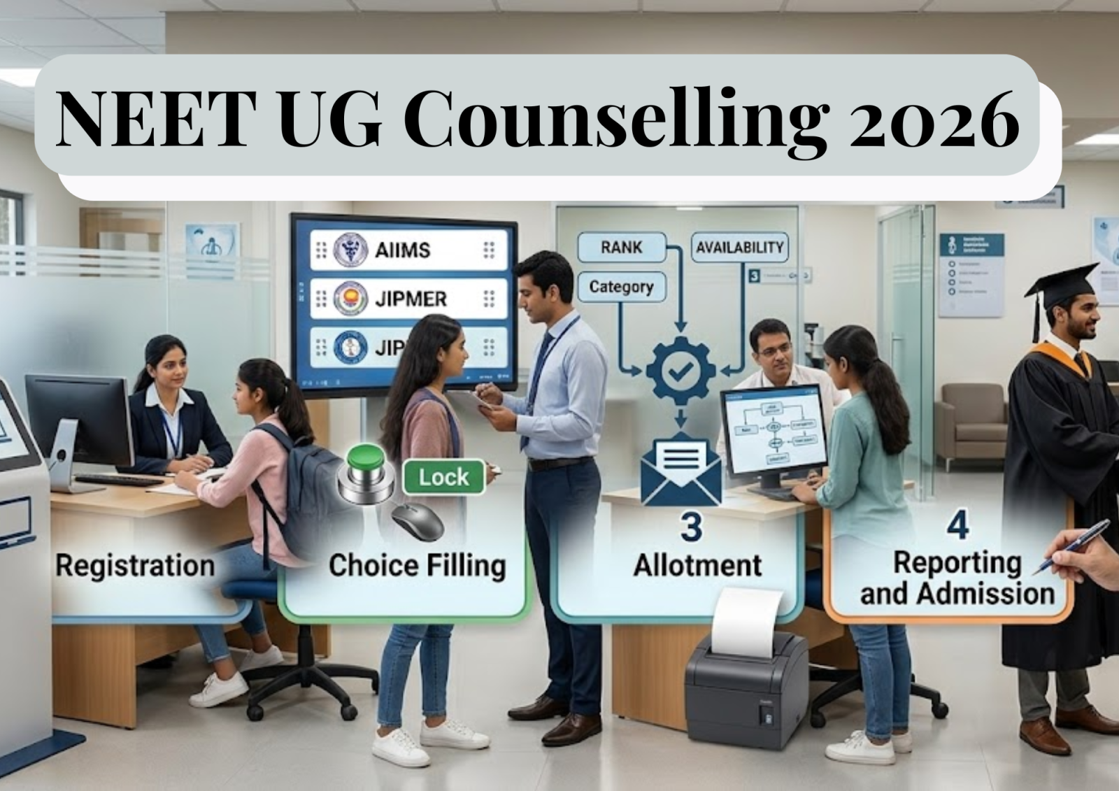 NEET UG Counselling 2026 registration and seat allotment process on the MCC official portal